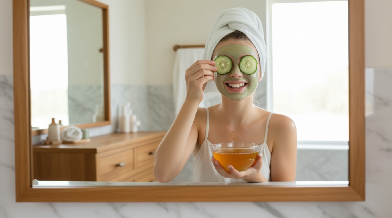 glass-skin, honey and cucumber mask